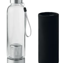 Botella personalizada de cristal con infusor de té, incluye funda 500 ml Negro