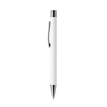 Bolígrafo metálico tacto suave ideal marcaje láser Blanco Tinta Azul
