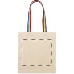 Bolsa de algodón 180 gr/m ² con asas arcoíris | Frontal | 300 x 260