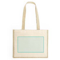Bolsa bicolor de yute laminado y algodón con asas largas | ZONA1 | 280 x 225