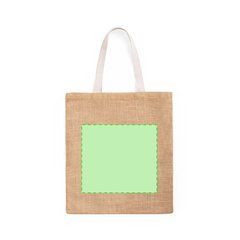 Bolsa resistente de tela ecológica de yute y asas verdes | Centrado cara B | 265 x 240