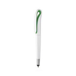Bolígrafo blanco de puntero táctil y original diseño con final curvado al clip bicolor Blanco / Verde