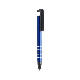Bolígrafo con puntero, limpia pantalla, soporte para móvil Azul