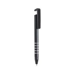 Bolígrafo con puntero, limpia pantalla, soporte para móvil Negro