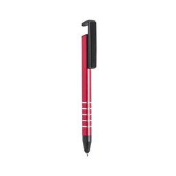 Bolígrafo con puntero, limpia pantalla, soporte para móvil Rojo