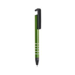 Bolígrafo con puntero, limpia pantalla, soporte para móvil Verde
