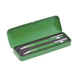 Bolígrafo y portaminas metálico en estuche de metal Verde