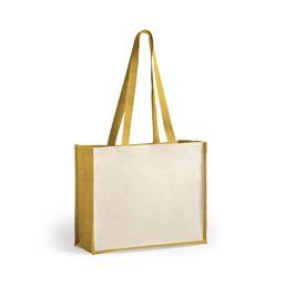 Bolsa de playa ecológica de yute y algodón 39 x 31,5 x 16 cm Amarillo