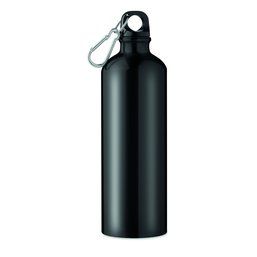 Botella de agua personalizada de aluminio con mosquetón (750 ml) Negro