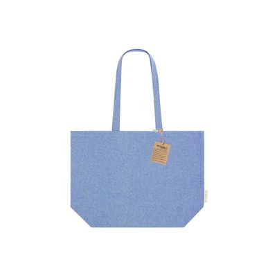 Bolsa algodón reciclado fuelle asas largas Azul
