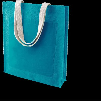 Bolsa shopper de yute con asas de algodón Turquoise