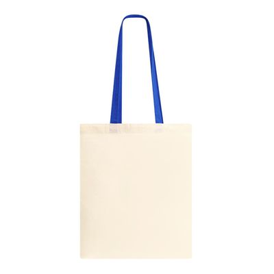 Bolsa feria de algodón 100% con asas largas de color Azul