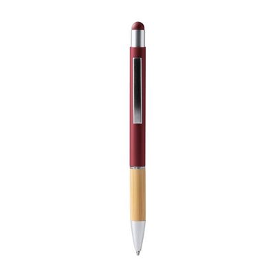 Bolígrafo metálico mate con bambú Rojo Oscuro Tinta Azul