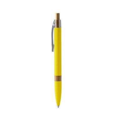 Bolígrafo de aluminio con detalle bambú Amarillo Tinta Azul