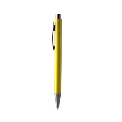 Bolígrafo pulsador de acabado metálico Amarillo Tinta Azul