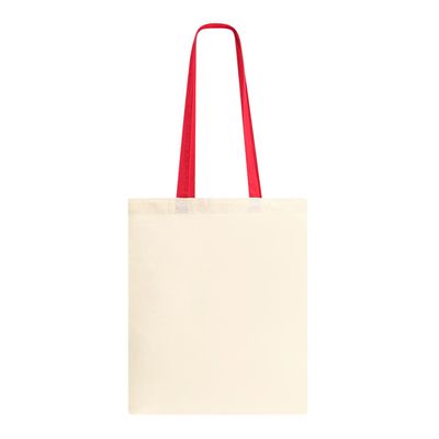 Bolsa feria de algodón 100% con asas largas de color Roj