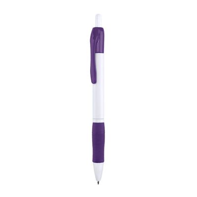 Bolígrafo blanco con clip y cómoda empuñadura a color Mora