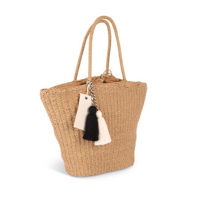 Bolsa Poliéster con Asas Trenzadas, Bolsillo y Pompón Vegetal Paper