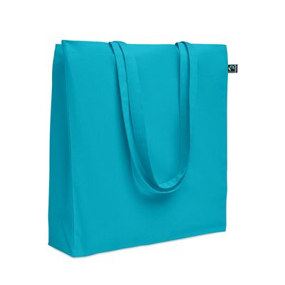Bolsa de algodón Fairtrade con asas largas 180 gr/m² Turquesa