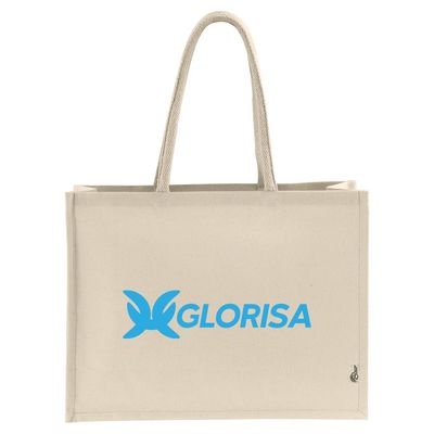 Bolsa de compra de algodón con asas largas y laminado