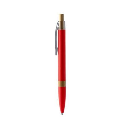 Bolígrafo de aluminio con detalle bambú Rojo Tinta Azul