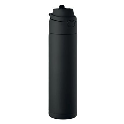 Botella doble pared 500 ml acero reciclado con pajita Negro