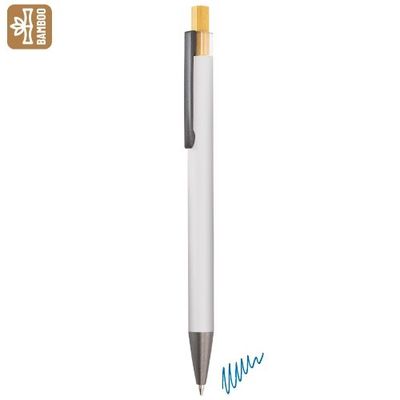Bolígrafo aluminio mate con pulsador de bambú Bl