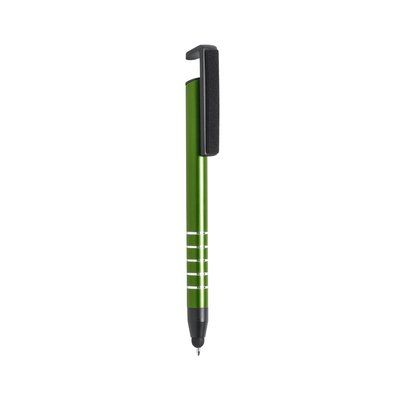 Bolígrafo 3 en 1 con puntero, soporte móvil y limpia pantallas Verde
