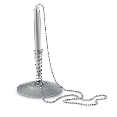 Bolígrafo en ABS con cadena y soporte de metal Plata