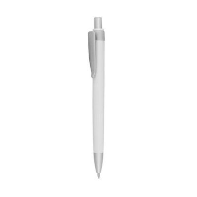 Bolígrafo en ABS monocolor con pulsador y clip plata Blanco
