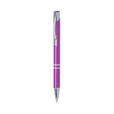 Bolígrafo aluminio de colores con pulsador y clip Fucsi