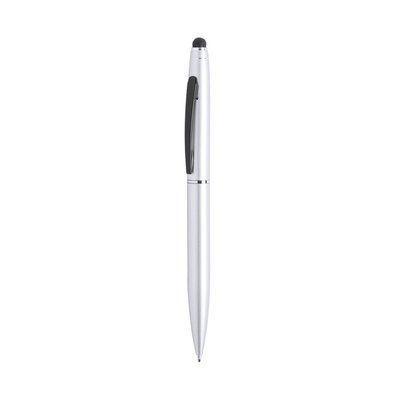 Bolígrafo en aluminio de colores con puntero y clip negro Plateado