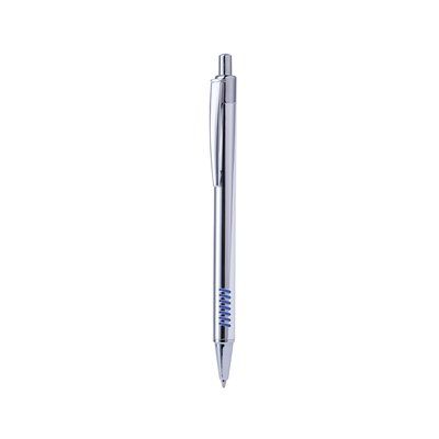 Bolígrafo de aluminio cromado con detalle antideslizante a color Azul