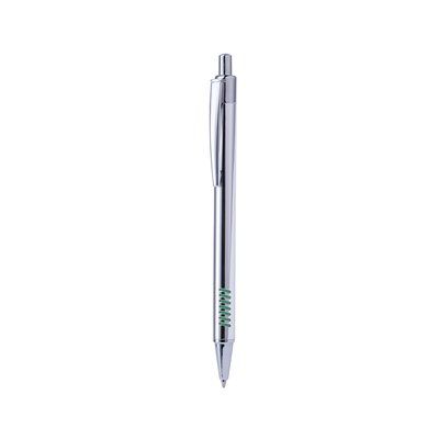 Bolígrafo de aluminio cromado con detalle antideslizante a color Verde