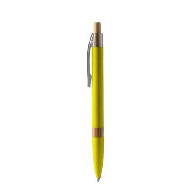 Bolígrafo de aluminio con detalle bambú Amarillo Tinta Azul