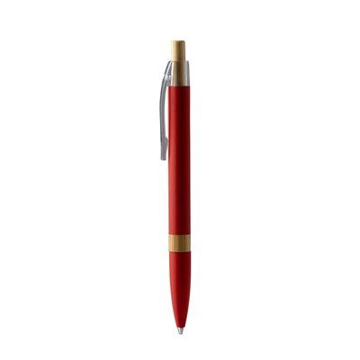 Bolígrafo de aluminio con detalle bambú Rojo Tinta Azul