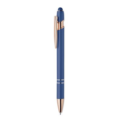 Bolígrafo de aluminio con detalles oro rosa Azul