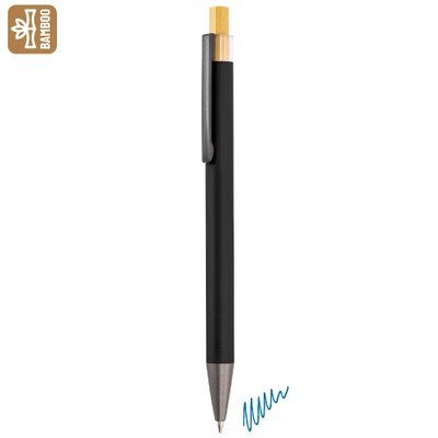 Bolígrafo aluminio mate con pulsador de bambú NE