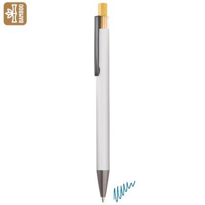 Bolígrafo aluminio mate con pulsador de bambú