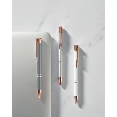 Bolígrafo aluminio con pulsador oro rosa