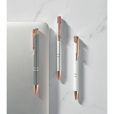 Bolígrafo aluminio con pulsador oro rosa