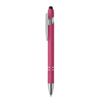 Bolígrafo de aluminio reciclado con acabado gomoso Fucsia