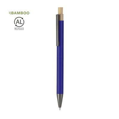 Bolígrafo de aluminio reciclado bicolor con pulsador de bambú
