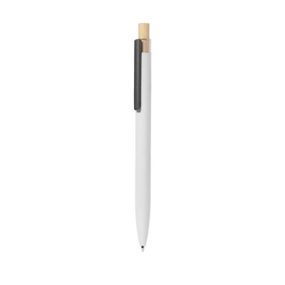Bolígrafo de Aluminio Reciclado y pulsador Bambú Blanco