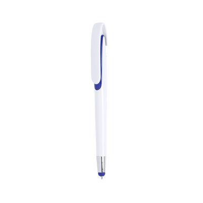 Bolígrafo con ancho clip pulsador y puntero táctil Azul