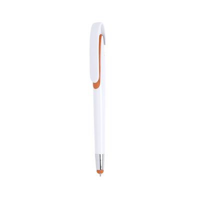 Bolígrafo con ancho clip pulsador y puntero táctil Naranja