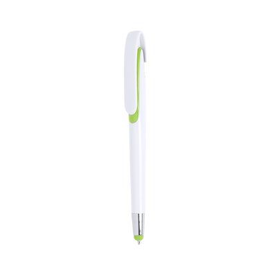 Bolígrafo con ancho clip pulsador y puntero táctil Verde Claro
