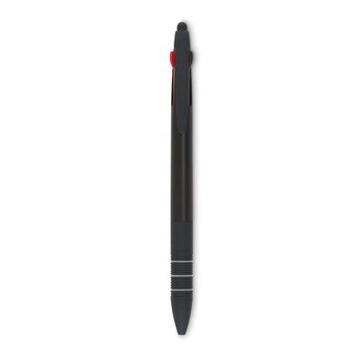 Bolígrafo antideslizante de tres tintas (azul, rojo y negro) con puntero Negro