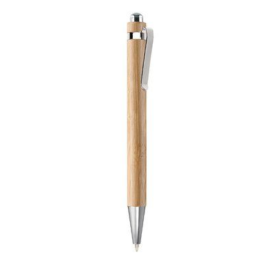 Bolígrafo automático de bambú con detalles cromados Marrón