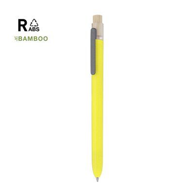 Bolígrafo azul con pulsador de bambú